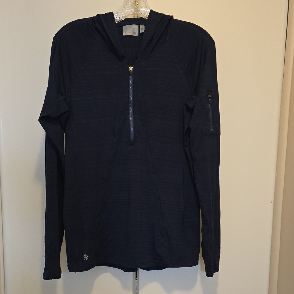 Athleta Dark Navy Half-Zip Hooded Pullover